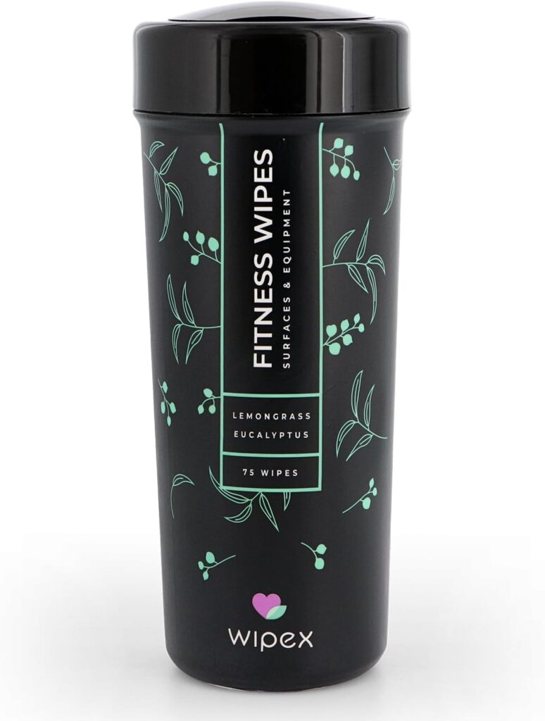 Wipex Fitness Equipment Wipes | Clean Gym Equipment, Yoga Mats, Peloton Bike Cleaner, Exercise Machine Wipes | Lemongrass, Eucalyptus, 75 Ct Canister