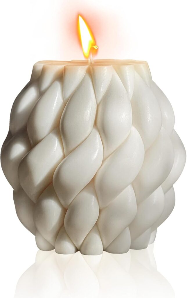 Knot Ball Candle Beautiful Handmade Pillar Scented Soy Wax, Elegant Pillar Bubble Candle Housewarming Gift Home Room Shelf Decor Idea Spiral Candl(White Medium)