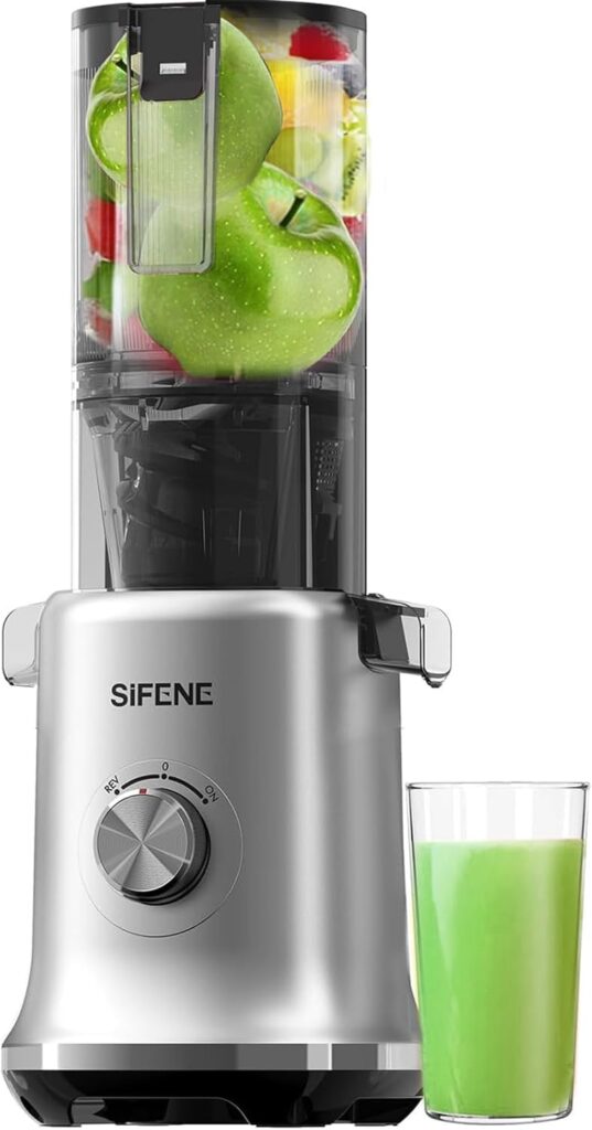 SiFENE Masticating Juicer Machines, 4.3 Inch Large Feed Chute, High Juice Yield Cold Press Juicer for Whole Fruits and Vegetables, Easy to Clean, Gray