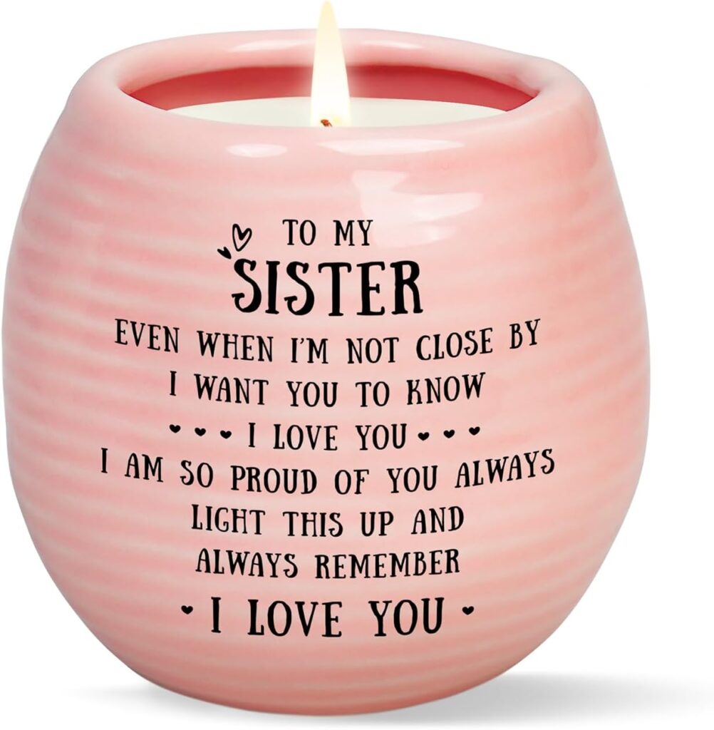 Sister Birthday Gifts Sis Candle – Sisters Gifts from Sister Brother on Graduation, Wedding, Mothers Day, Christmas – 10oz Handmade Lavender Soy Wax Candle