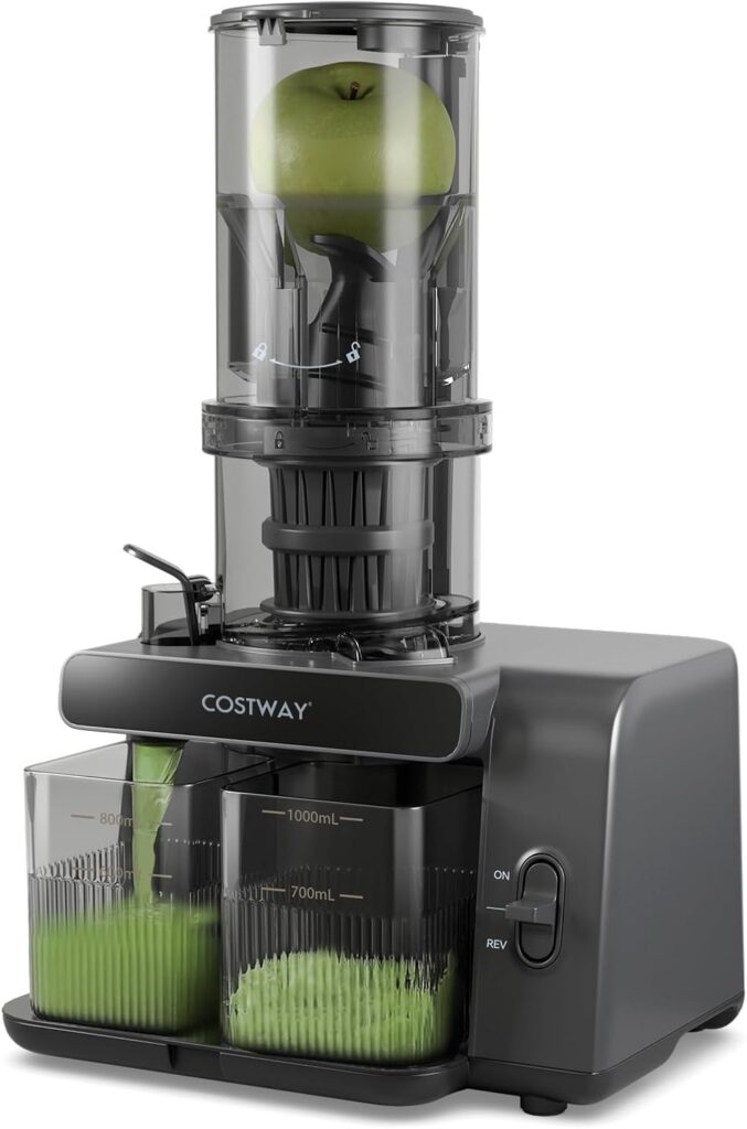 COSTWAY Cold Press Juicer, Slow Juice Extractor Machine with 5.3” Feed Chute, High Juice Yield and Reverse Function, Easy to Clean with Brush, BPA-Free, Masticating Juicer for Whole Fruits Vegetables