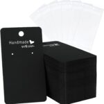 joycraft 100Pcs Earring Display Cards with Bags, 2×3.5 inch Earring Display Holder Cards, Black Handmade with Love Jewelry Tags for Selling, DIY Jewelry Crafts, Retail