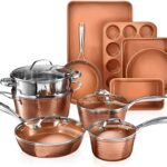 Gotham Steel Hammered 15 Pc Ceramic Cookware Set Nonstick, Deep Copper Pots and Pans Set Non Stick with Bakeware & Deep Fry Pan, Non Toxic PFOA PFOS Free, Induction Oven and Dishwasher Safe