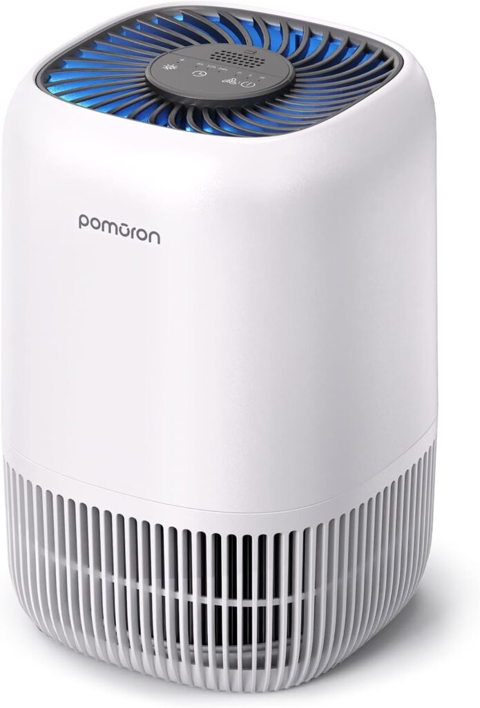 POMORON Air Purifiers for Bedroom Home, Air Filter Cleaner with Fragrance Sponge, H13 True HEPA Filter for Smoke, Allergies, Pollen, Pet Dander, Odor, Dust, Portable Air Purifier for Bedroom Office