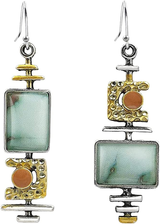 Green Handmade Boho Natural Gemstone Charm Earrings Gold Stone Bead Drop Dangle Earrings for Women