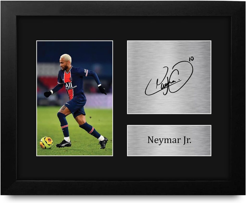 HWC Trading Neymar Jr PSG Gifts USL Framed Printed Signed Autograph Picture for Soccer Fans and Supporters – US Letter Size