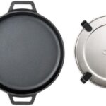 ooni Cast Iron Skillet Pan – 9″ Round Fyring Skillet Pan with Removable Handle and Sainless Steel Trivet, Cast Iron Frying Pan, Pre-Seasoned Non-Stick Oven Safe Cookware, Pizza Oven & BBQ Accessories