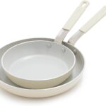 GreenPan x Bobby Flay 2 Piece- 8” and 10” Nonstick Frying Pan Skillet Set, PFAS-Free Diamond Ceramic, Induction Suitable, Stay-Cool Silicone Handle, Easy Clean Dishwasher & Oven Safe, Cream