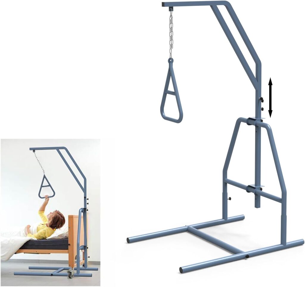 Grey Bed Trapeze, Trapeze Bar For Bed Mobility With 300 LBS Weight Capacity Hospital Bed Trapeze For Elderly Bed Pull Up Floor Stand Bar Assisting Elderly Tool-free Assemble, Strong And Work Well