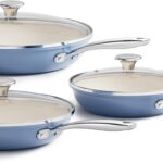 Redchef Nonstick Cookware Sets, Ceramic Frying Pan Set with Tempered Glass Lids, Non Stick Cooking Set, Dishwasher & Oven Safe, Induction Safe, Compatible with All Cooktops, Blue (8″, 9.5″, 11″)