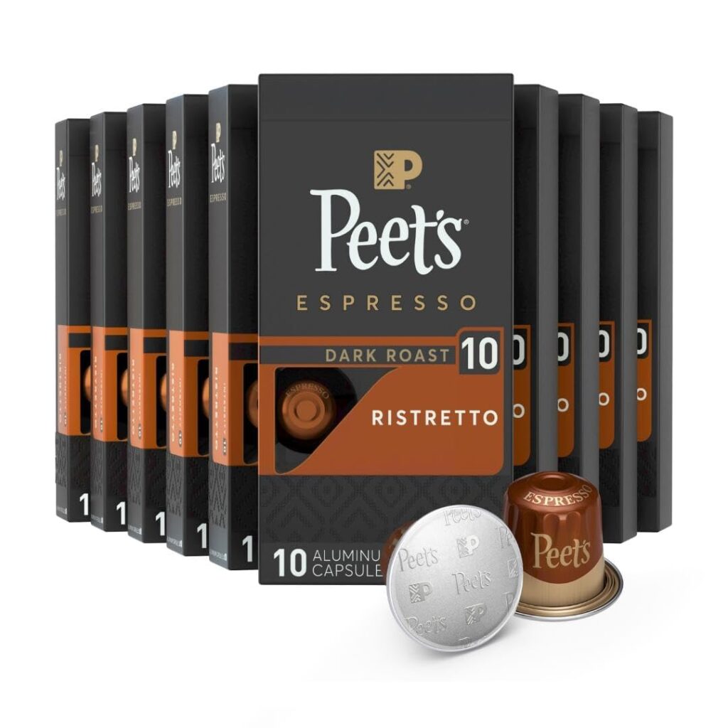 Peet’s Coffee, Dark Roast Espresso Capsules, Compatible with Nespresso Original Machine – Ristretto Intensity 10, 100 Count (10 Boxes of 10 Espresso Capsules)