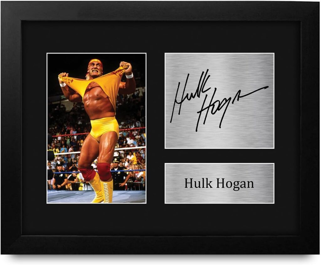 HWC Trading Hulk Hogan Framed Gift Signed Printed Autograph WWE WWF Wrestling Print Photo Picture Display – US Letter Size