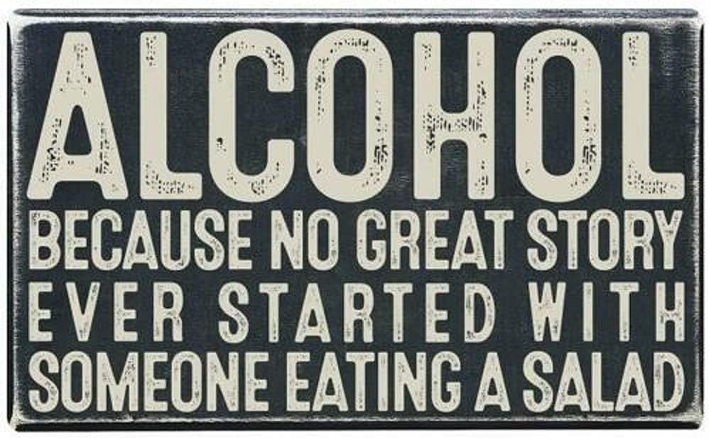 AMERICAN WIT 8″ x 12″ Metal Tin Sign Retro Vintage Rustic Rusty Antique Look (Alcohol – Because No Great Story Ever Started With Someone Eating a Salad)