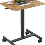 Sweetcrispy Small Mobile Standing Desk, Rolling Laptop Computer Carts, Portable Laptop Desk with Wheels, Adjustable Height Table for Home Office, Rust Brown