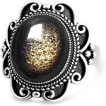 Handmade Retro Stone Boho Ring,Vintage Antique S925 Sterling Silver Crystal Quartz Gemstone Bohemian Ring for Women Her