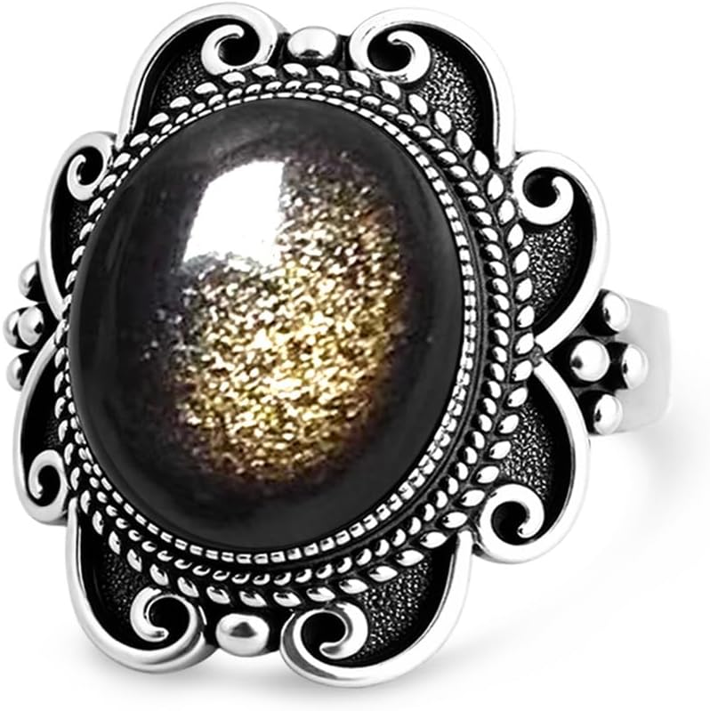 Handmade Retro Stone Boho Ring,Vintage Antique S925 Sterling Silver Crystal Quartz Gemstone Bohemian Ring for Women Her