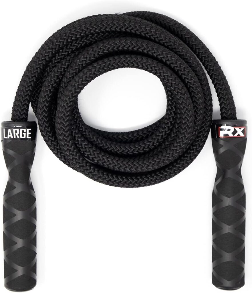 Rx Smart Gear Drag Jump Rope w/Non Slip Ergonomic Handles – Weighted Polypropylene Rope for Fitness & Exercise, Cardio Workout, WOD | Speed Jumping Rope for Men & Women