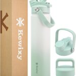 24 oz Insulated Water Bottle, 2-in-1 Lid, Straw & Spout with Protected, Leak Proof, Keep Cold, Stainless Steel, Metal, Reusable, Handle, for Travel, Gym and School, 2 Lids, Iced Mint