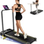Foldable Treadmill with Incline, Walking Pad with Handle Bar 3 Level Incline, Portable Folding Treadmills for Home/Office 300 Lbs Capacity, Quiet Desk Treadmill with Remote Control & APP
