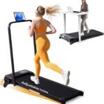 Portable Walking Pad with Handle Bar & Adjustable Incline, 350LBS Capacity Small Treadmill for Small Spaces, 3.5HP Compact Electric Under The Desk Treadmills with Handles for Home Small, 0.6-7.6MPH