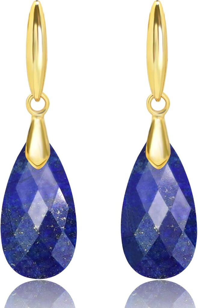 Earrings For Women Lapis Lazuli Dangle Earrings for Women 18K Gold Plated Leverback Lapis Earrings Blue Teardrop Drop Earrings Trendy Natural Crystal Healing Stone Earrings Jewelry for Gifts