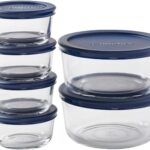 Anchor Hocking 12 Piece Glass Storage Containers with Lids (6 Glass Food Storage Containers & 6 Navy Blue SnugFit Lids)
