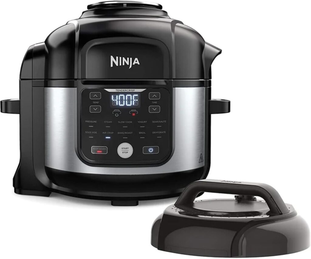 Ninja Foodi 11-in-1 6.5-Qt Pro Pressure Cooker, Air Fryer with Stainless Finish that Steams, Slow Cooks with 4.6-QT Crisper Plate, Broil Rack, Recipe Book, Pressure Cook, Steam, Slow Cook, Air Crisp.