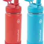 ThermoFlask Kids Bottle with Straw Lid – Durable & Dishwasher-Safe Water Bottles & Lids – Leak-Proof Bottle Lid Design – Reusable Water Bottles for Everyday Use – 16 oz, Red/Blue (2 Pack)
