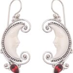 NOVICA Artisan Handmade Garnet Dangle Earrings Moon Crafted Bali Sterling Silver Bone Indonesia Sun Birthstone Gemstone [1.7 in L x 0.6 in W x 0.2 in D] ‘ Bun Crescents’