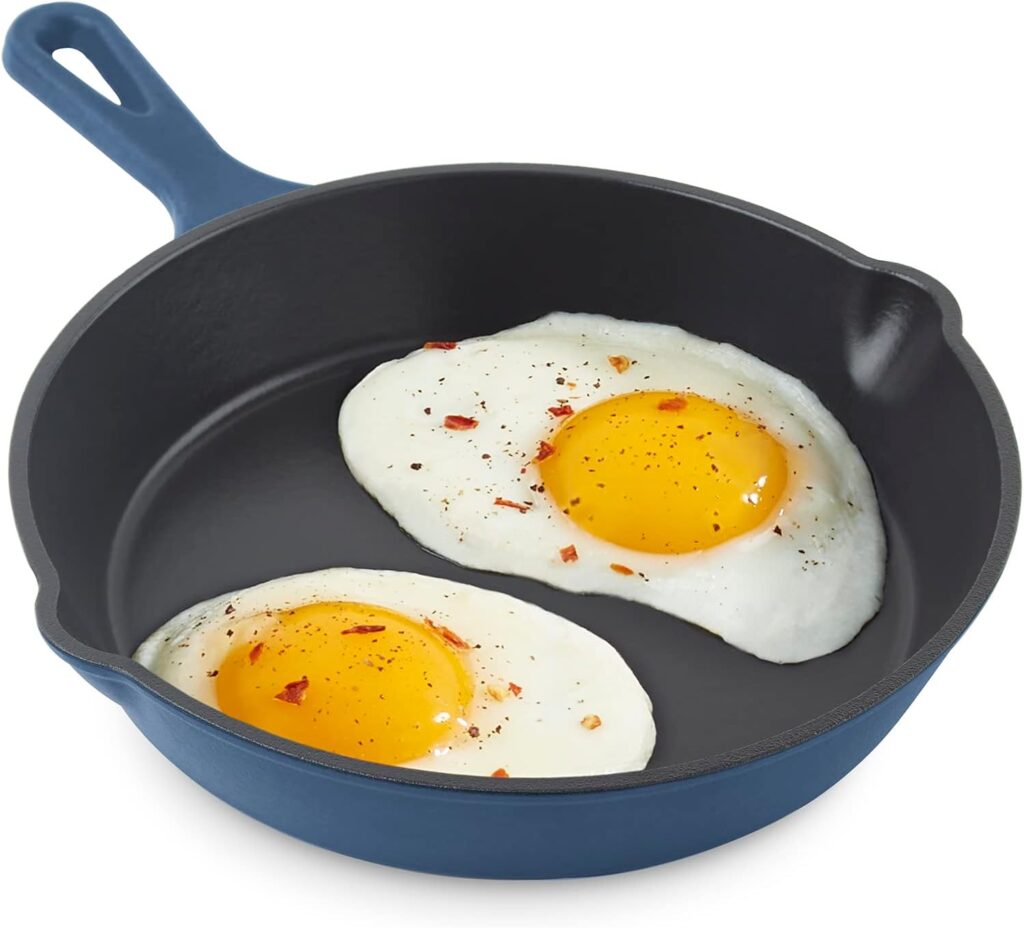 DASH Zakarian 7.5″ Nonstick Cast Iron Skillet with Pour Spouts for Searing, Baking, Grilling, Roasting and More – Blue