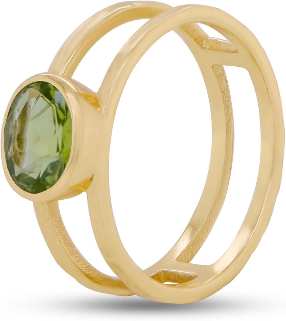 18K Gold Plated Gemstone Stackable Ring For Women Everyday Dainty Non Tarnish Band, Iolite