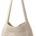 ENBEI Women’s Crochet Tote Bag Knit Shoulder bag, Beach Bag, Cute Eco-Friendly Handmade Tote for Shopping, Travel, Daily Use