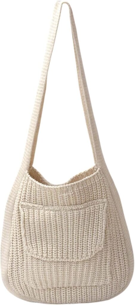ENBEI Women’s Crochet Tote Bag Knit Shoulder bag, Beach Bag, Cute Eco-Friendly Handmade Tote for Shopping, Travel, Daily Use