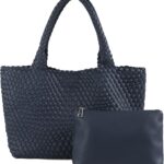 Handmade Woven Bag Satchel Handbag For Women Vegan Leather Tote Bag With Purses Travel Shoulder Bag Underarm Bag