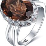 JewelryPalace Huge Oval Shape 5.7ct Genuine Smoky Quartz Cocktail Rings for Her, 14K White Yellow Rose Gold Plated 925 Sterling Silver Ring for Women, Natural Gemstone Jewelry Sets Rings