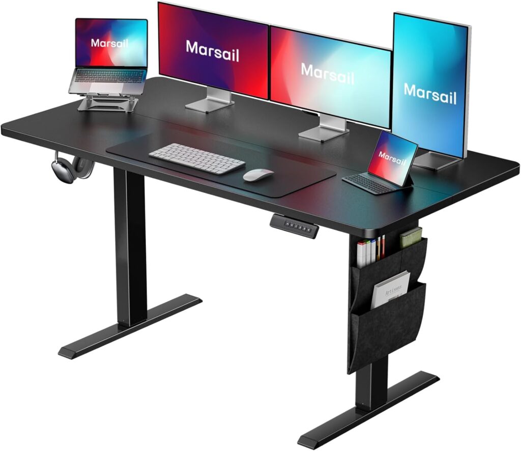 Marsail 48×24 Electric Standing Desk – Adjustable Height Computer Desk with Memory Presets, Storage Bag & Cable Management for Home Office & Gaming Workstations