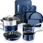Granitestone 15 Pc Kitchen Pots and Pans Set Non Stick, Kitchen Cookware Sets, Pot and Pan Set, Nonstick Cookware Set, Diamond Coated Non Stick Pots and Pan Set, Dishwasher Safe – Blue