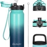Oldley Insulated Water Bottle 20oz for Adults Kids Stainless Steel Water Bottles with Straw/Chug/Carabiner 3 Lids Fruit Strainer Double Wall Vacuum Wide Mouth BPA Free Leak-Proof for School Travel