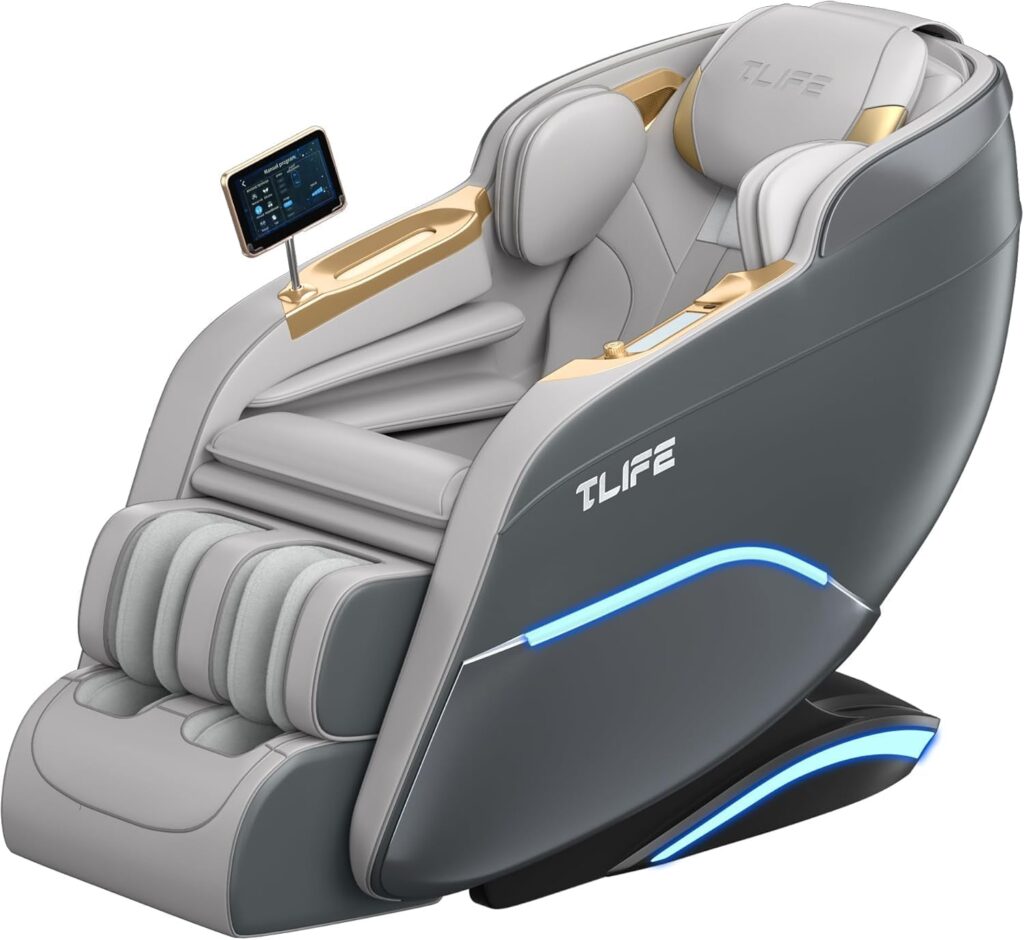 TLIFE Massage Chair Full Body, 160°Zero Gravity Recliner with Body Scan, 50″ SL-Track Shiatsu Massage Chair, Fixed Point Massage, Foot Rollers, 12 Auto Modes, Deep Yoga Stretch, Heating, Grey