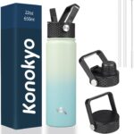 22oz Stainless Steel Bottles with 3 Lids Sport Insulated Water Bottle,Mint