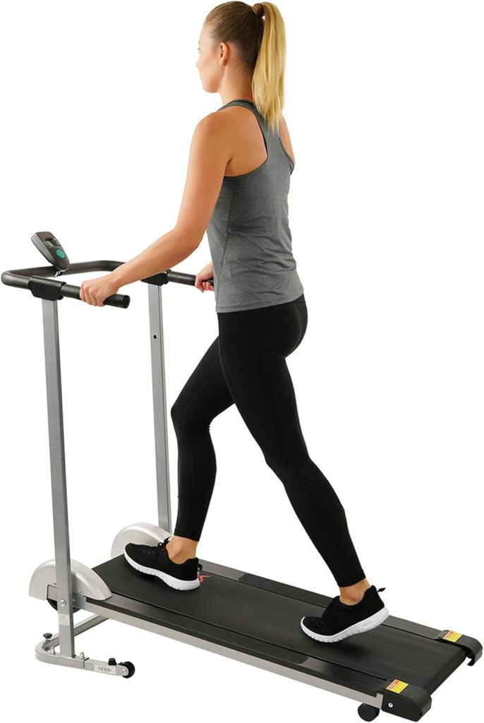 Sunny Health & Fitness Compact & Foldable Treadmill, Non-Slip Surface, Optional Dual Mode Walking/Running, Non-Electric Fixed Incline, Digital Monitor, Smart Bluetooth Connection with SunnyFit App