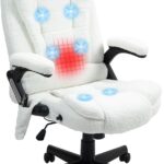 HOMCOM 6 Point Vibrating Massage Office Chair with Heat, Velvet High Back Executive Office Chair with Reclining Backrest, Padded Armrests and Remote, White