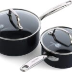 GreenPan Prime Chatham 1QT & 2QT Saucepan Pot Set with Glass Lids, Hard Anodized Diamond Infused Ceramic Nonstick, PFAS-Free, Dishwasher Safe, Oven Safe, Multipurpose Chefs Pan, Stay-Cool Handle,Black