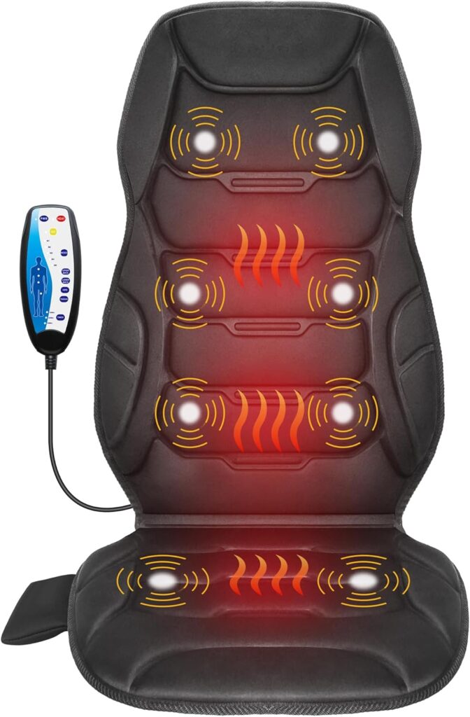 COMFIER Massage Seat Cushion, Back Massager with 8 Vibration Nodes & 5 Modes, Adjustable Chair Massage Pad with Heat for Home Office, Heated Chair Pad,Gifts for Men,Women