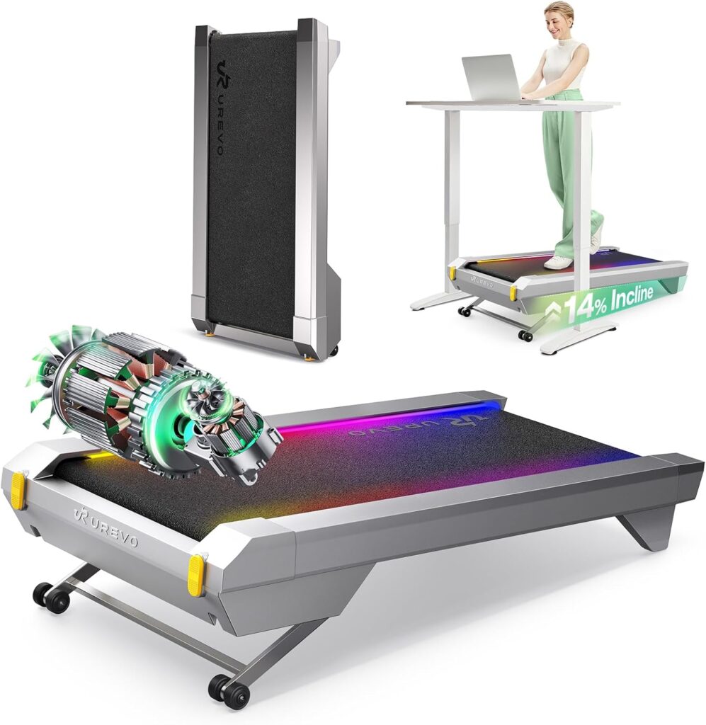 UREVO CyberPad Smart Walking Pad with 14% Auto Incline, Brushless Motorized Under Desk Treadmill for Office Fitness, Elegant Speed Lights, Spacious Surface, Digital Controller, AI-Powered App