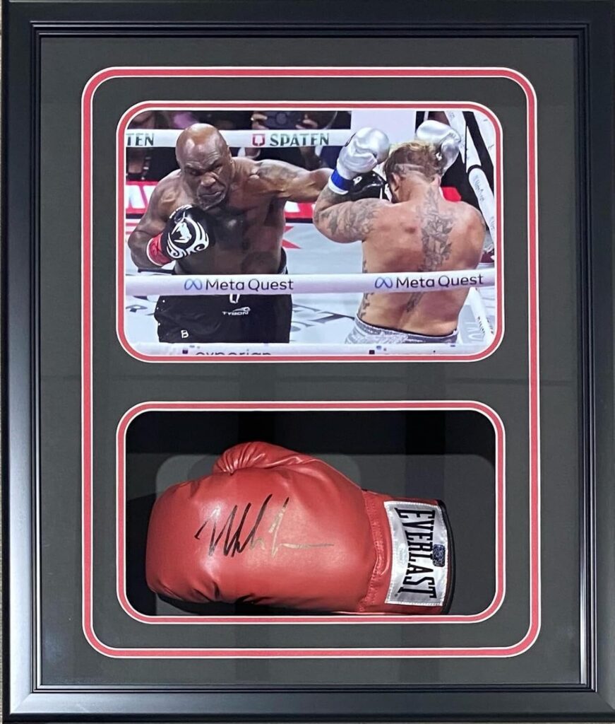 Mike Tyson Signed Glove Shadow Box JSA & Tyson Hologram Authen vs Jake Paul – Autographed Boxing Gloves