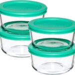 Anchor Hocking 2 Cup Glass Storage Containers with Lids, Set of 4 Glass Food Storage Containers with Mint SnugFit Lids