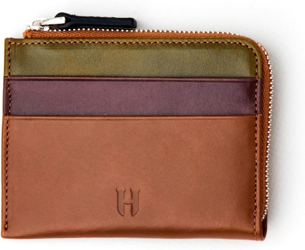 RFID Blocking Zipper Wallet, Slim Business Card Holder, Men & Women, Handcrafted Full-Grain Leather, Gift Box & Pouch, Christmas & Birthday, Tan (Plus Colors)