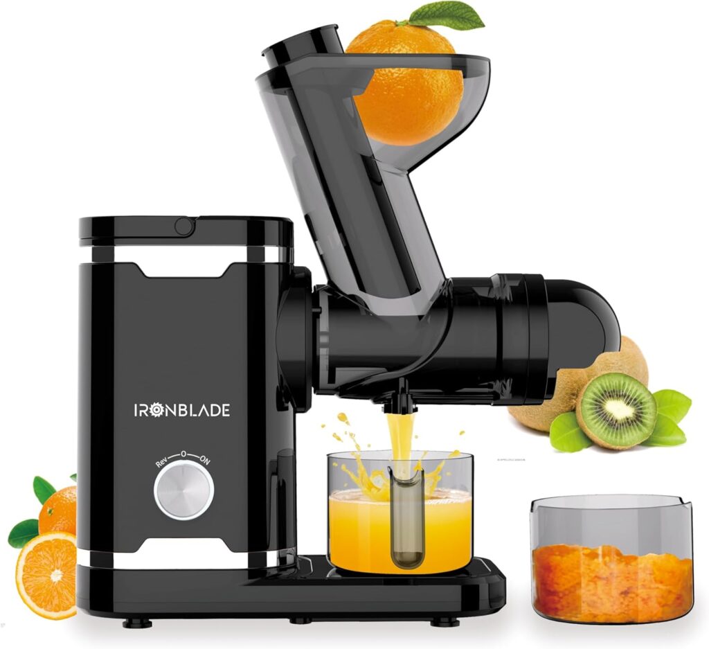 EMB Ironblade IBLJU30 Horizontal Slow Juicer, Quiet Motor, 70mm Wide Chute, Cold Press Juicer for High Juice Yield, Minimal Oxidation, Easy Clean-Up