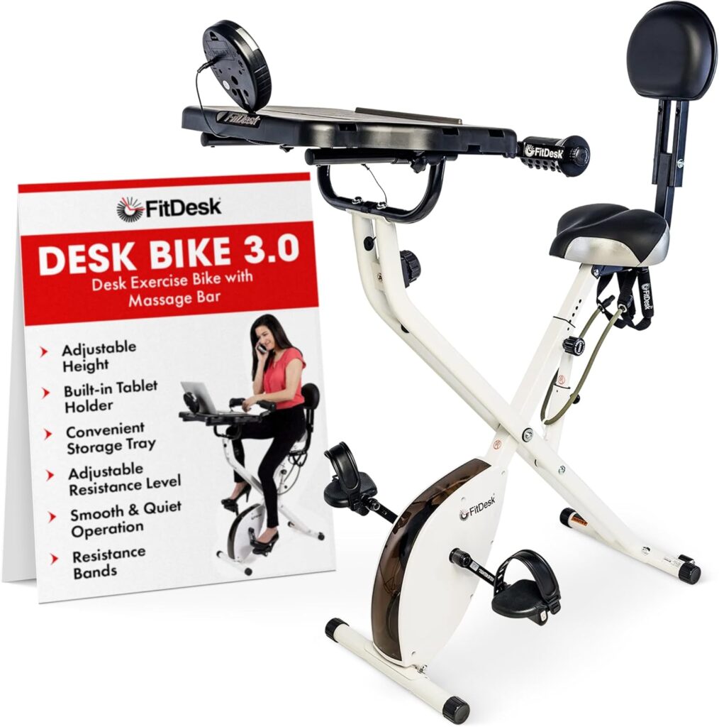 FitDesk Standing Exercise Bike Desk 3.0, Adjustable Height Indoor Cycling Trainer with Laptop Tray, Portable Stationary Fitness Desk for Home Office, Foldable Exercise Workstation, Supports 300 lbs
